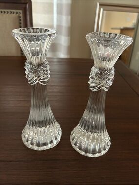 Crystal Fluted Glass Candle Holders in Clear - Pair